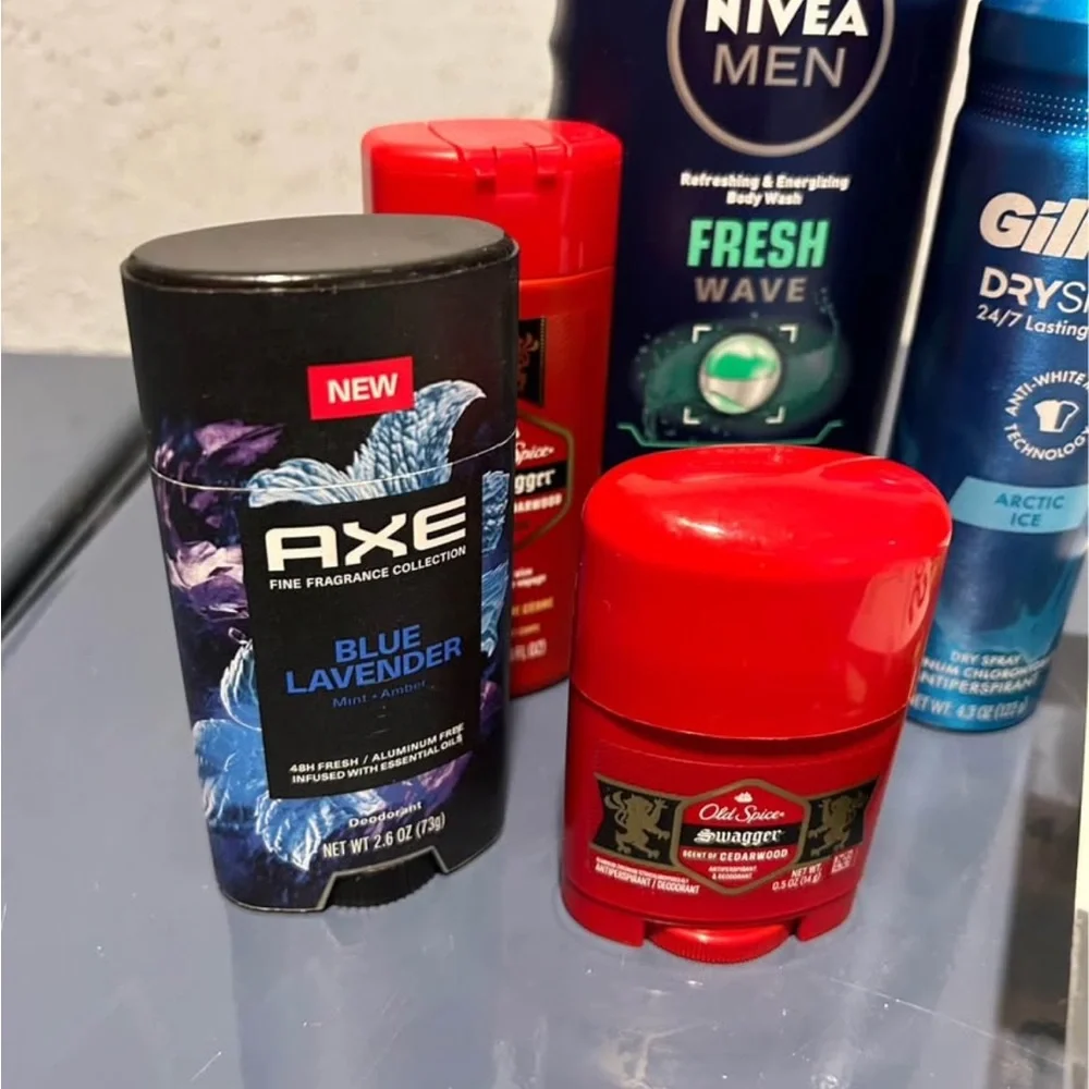 Mens toiletries bundle Axe, old spice, nivea men, gillette, schick